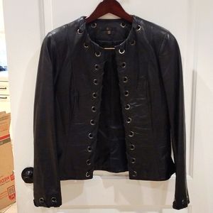 Reba - Black Leather Jacket with leather wrapped grommet details. Size S.